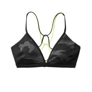 Athleta L Freestyle Camo Bikini top black neon swim bathing suit bra top strappy